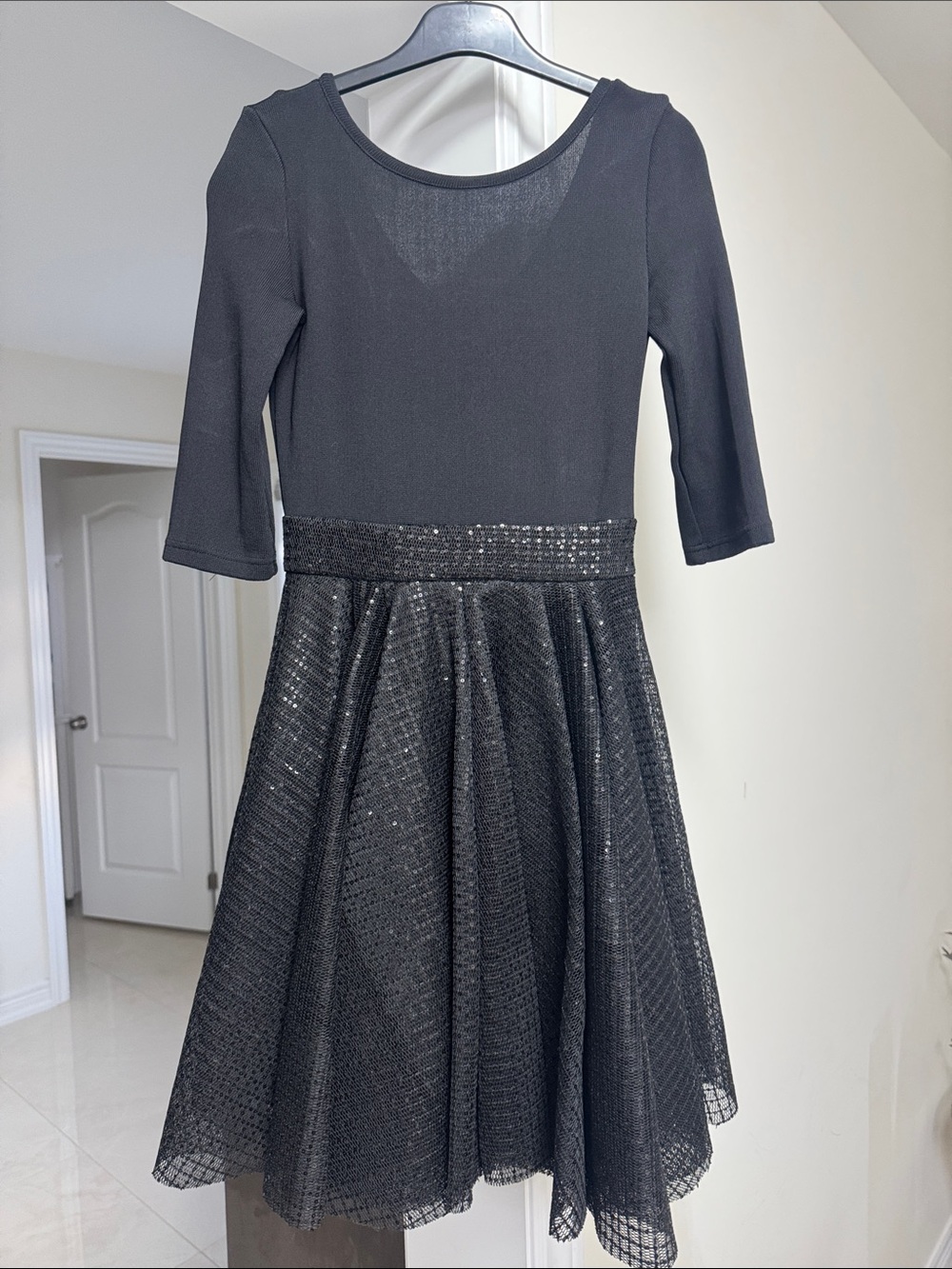 Maje Black Sparkle Waist Fit-and-Flare Dress